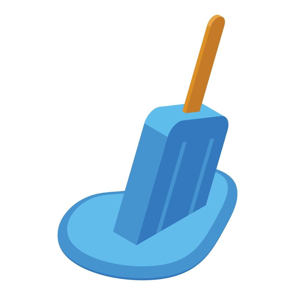 Melting blue popsicle making a puddle on white background vector