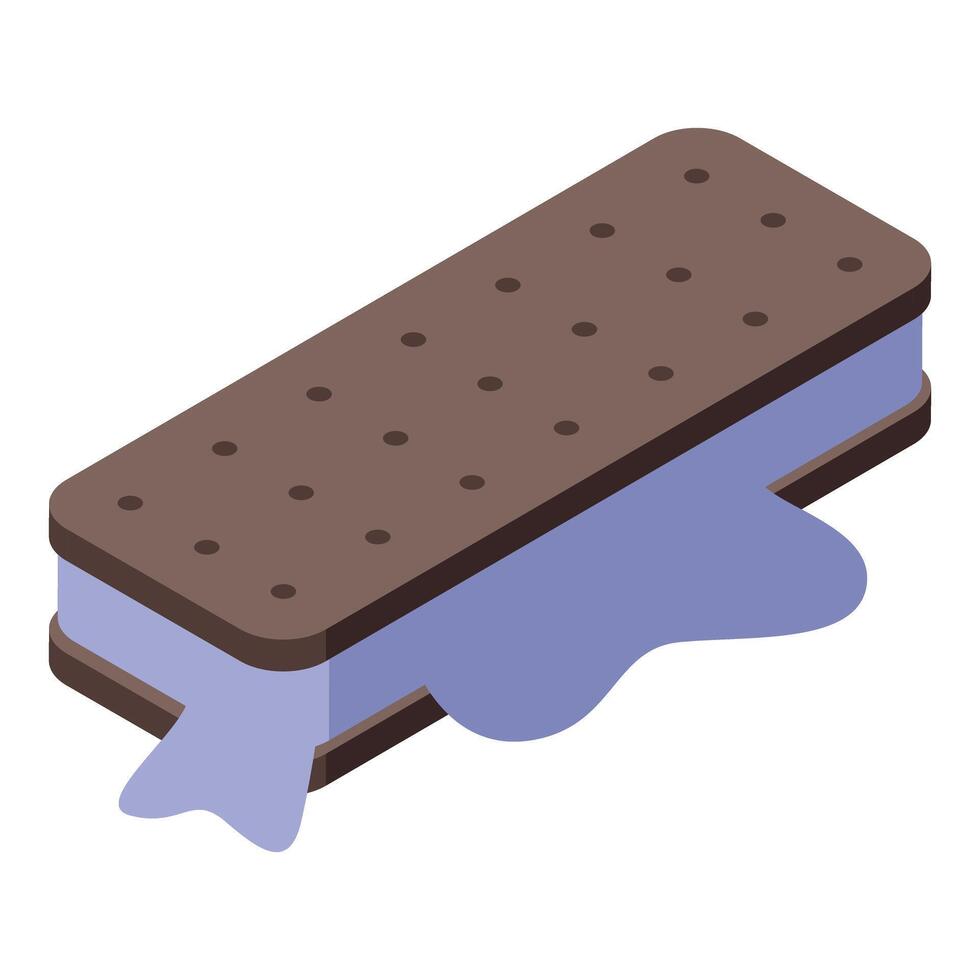 Melting ice cream sandwich with purple filling dripping on white background vector