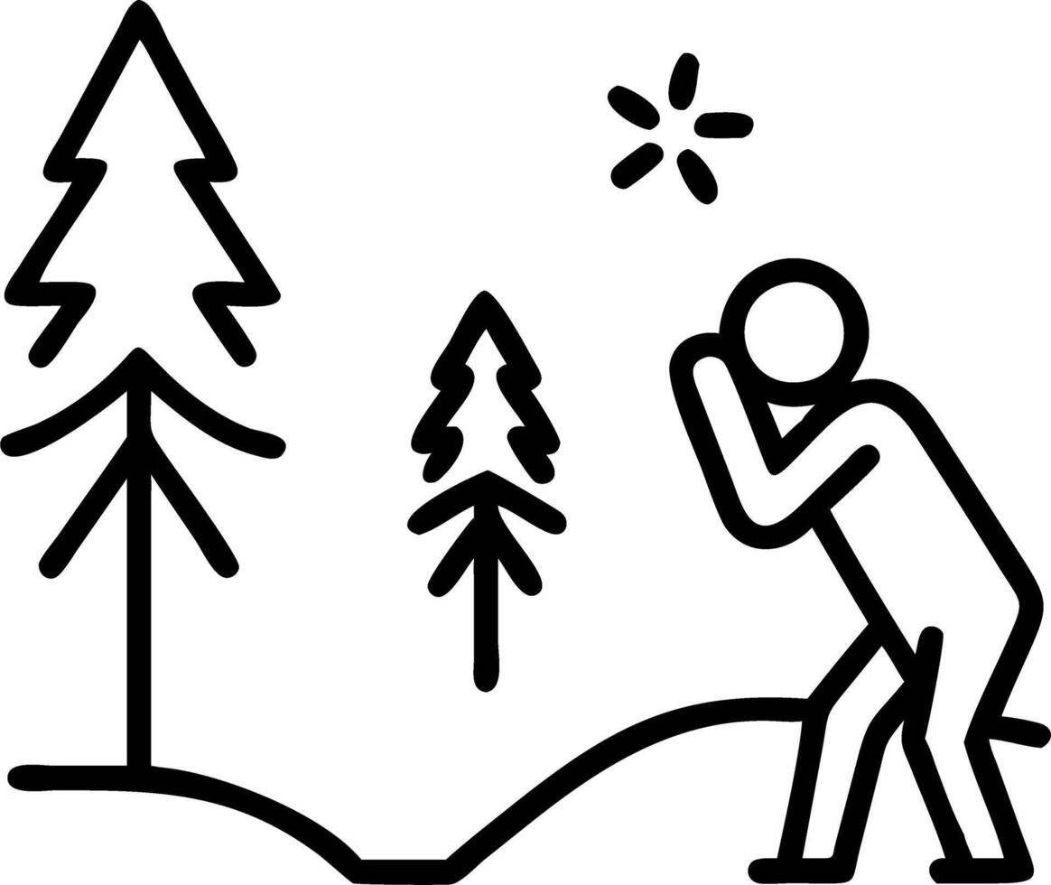 Explorer crosses lush clearing forest silhouettes whisper distant secrets new roots anchor hope vector