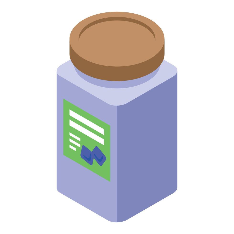 Blueberry jam glass jar with brown lid and green label isometric view vector