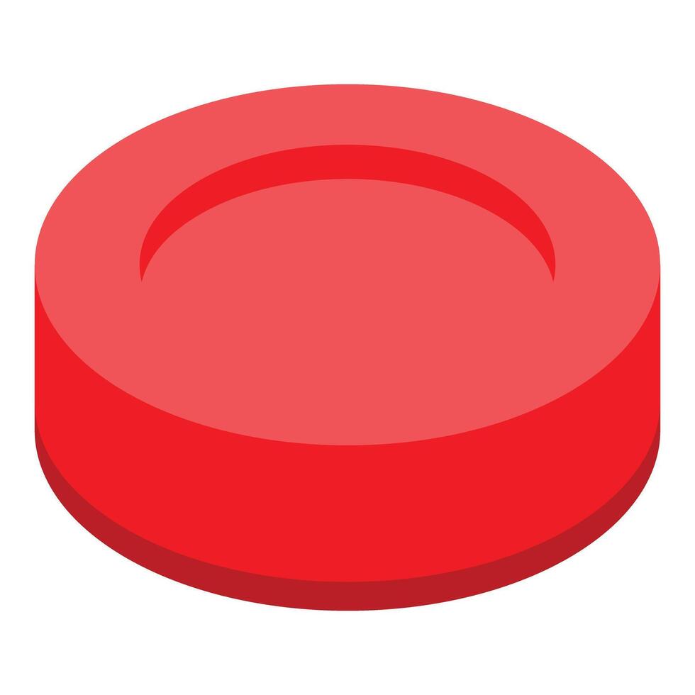 Red hockey puck creating dynamic shadow on white background vector