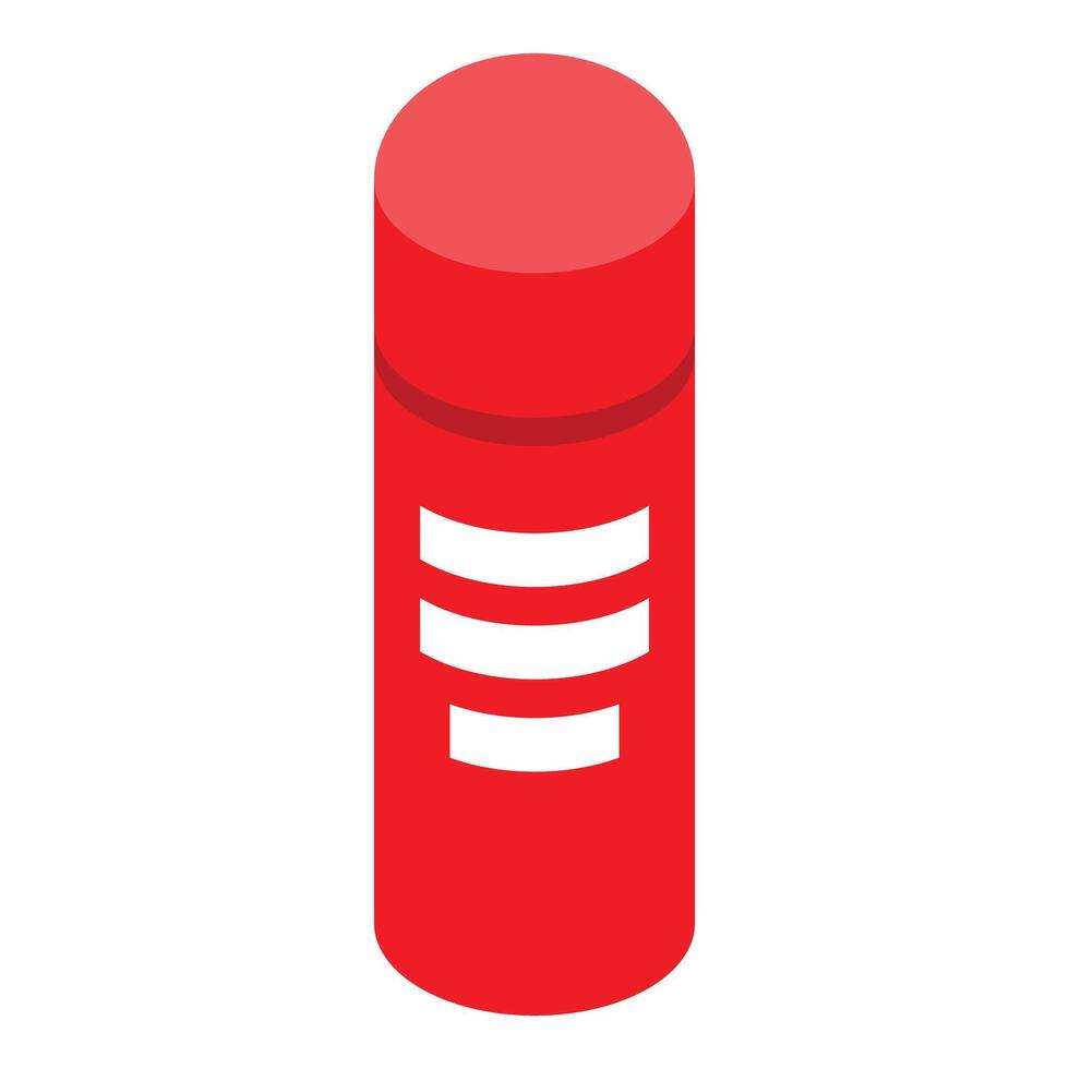 Red spray can featuring white stripes in isometric view vector