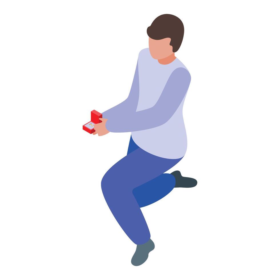 Man kneeling and holding an engagement ring in a red box vector