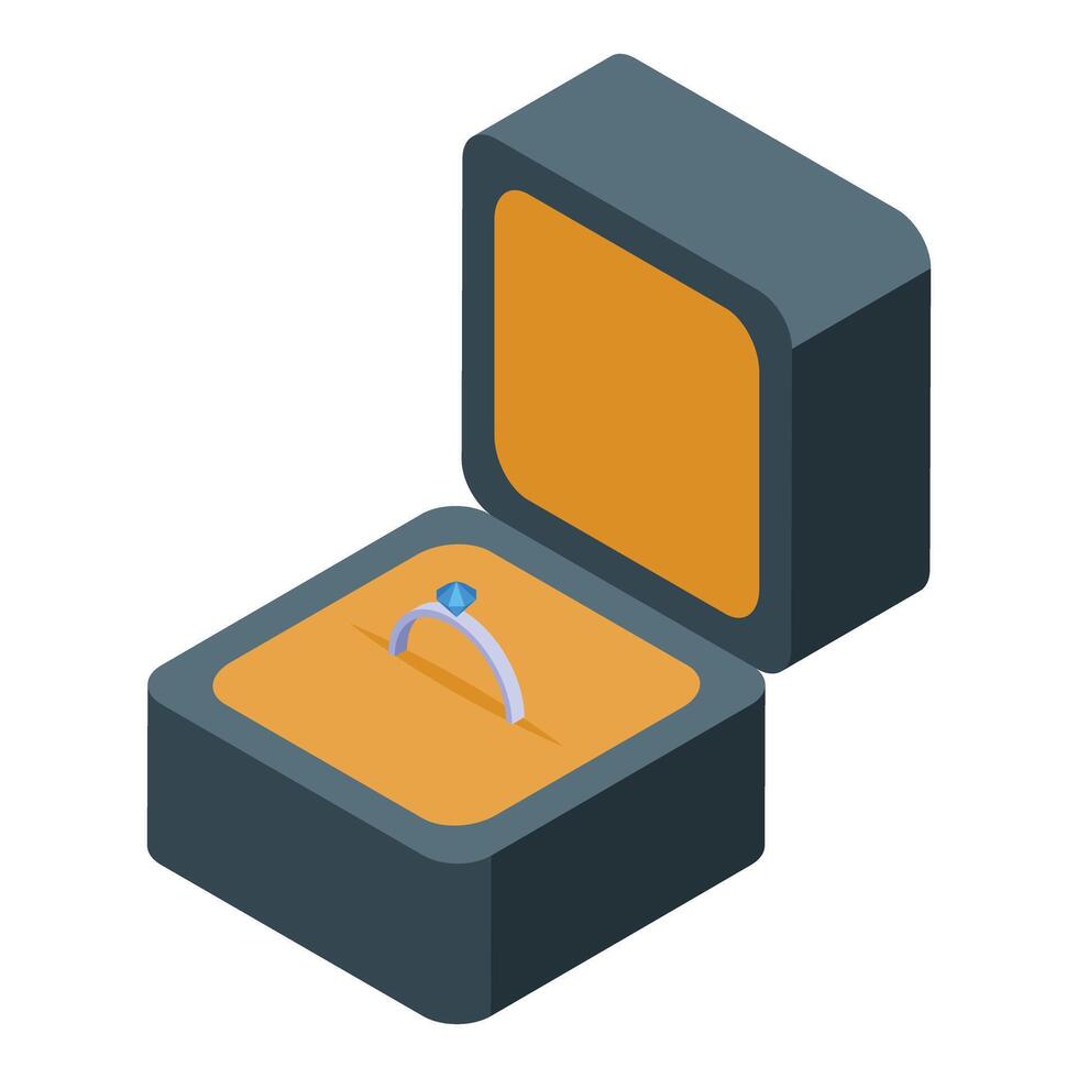 Elegant engagement ring resting in open box, isometric view vector