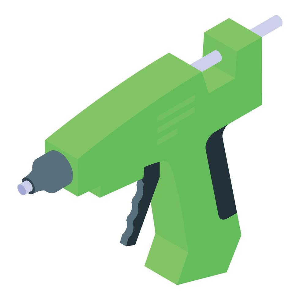 Green glue gun heating up for repairing and creating vector