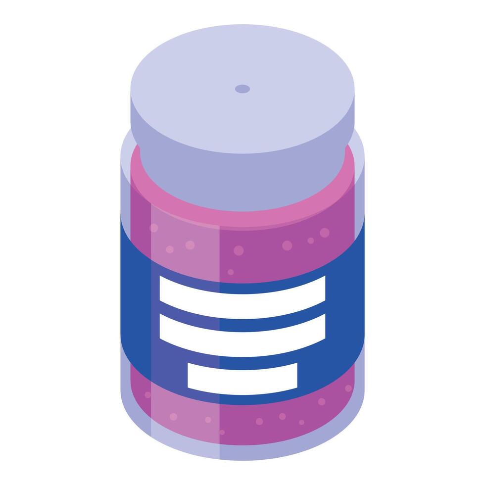 Closed jar with purple jam and blue label isometric view vector