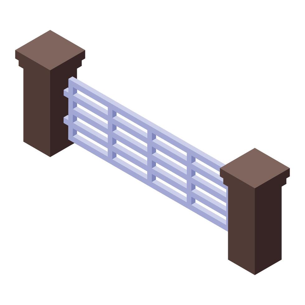 Modern metal fence protecting private property, isometric view vector
