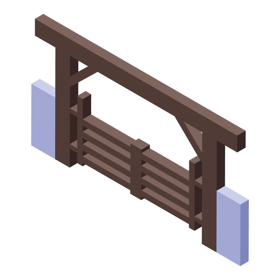 Wooden farm gate protecting ranch entrance in isometric view vector