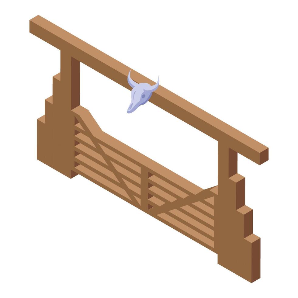 Wooden farm gate with bull skull decoration protecting ranch entrance vector