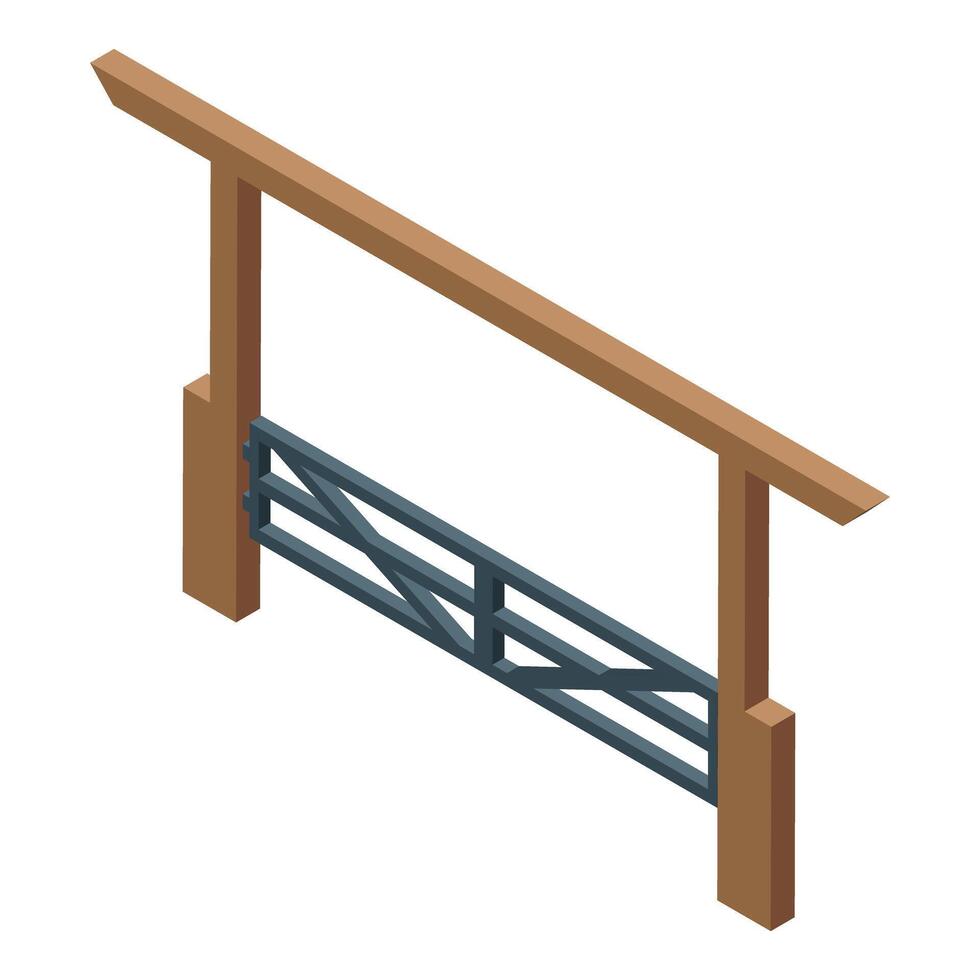 Wooden farm gate protecting ranch entrance with metal bars ensuring security vector