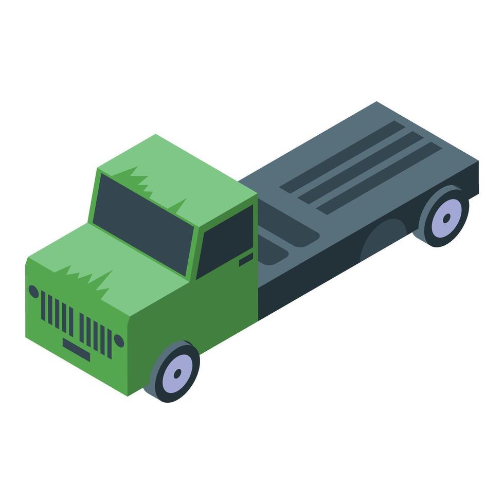 Green empty flatbed truck delivering goods isometric view vector