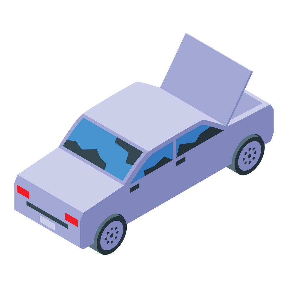Broken car with open trunk and cracked windshield showing accident damage vector