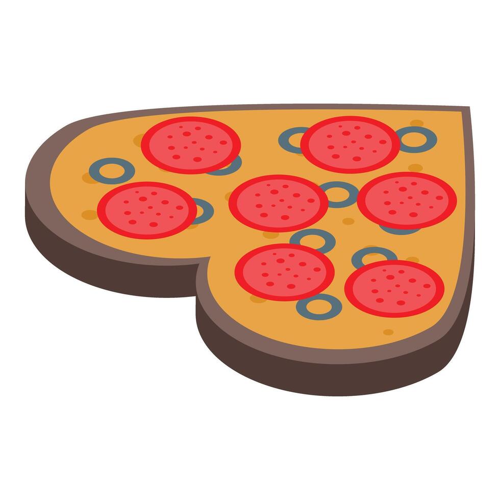 Heart shaped pizza with pepperoni and olives representing love for italian food vector