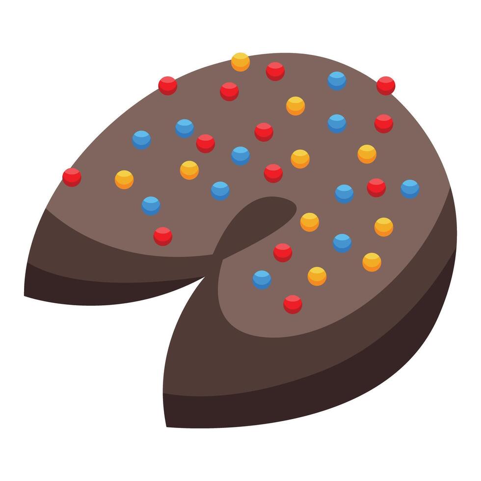 Chocolate donut with colorful sprinkles making a pac man shape vector