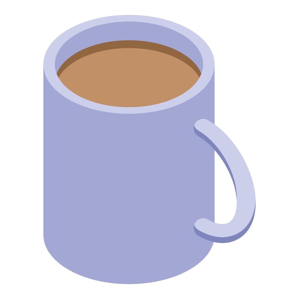 Purple mug containing steaming hot beverage in isometric view vector