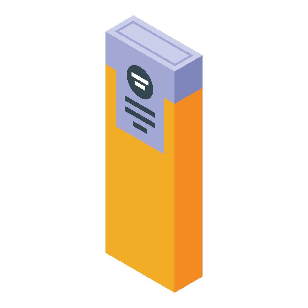 Orange cardboard packaging box with label displaying important product information vector