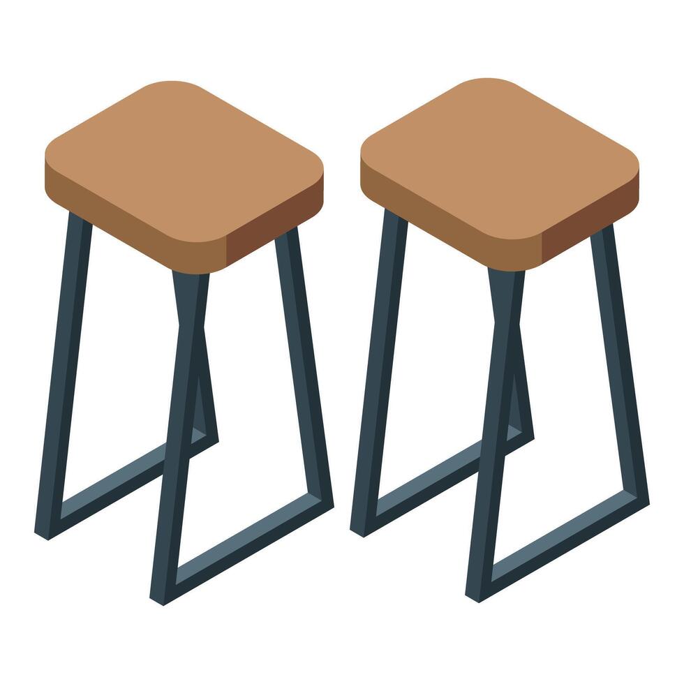 Two modern stools with wooden seat and metal legs furnishing a room vector