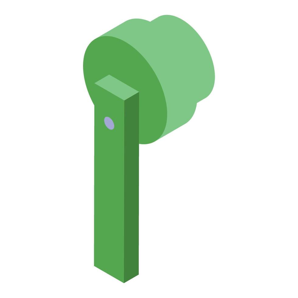 Green wireless earbud hanging showing microphone hole isometric view vector