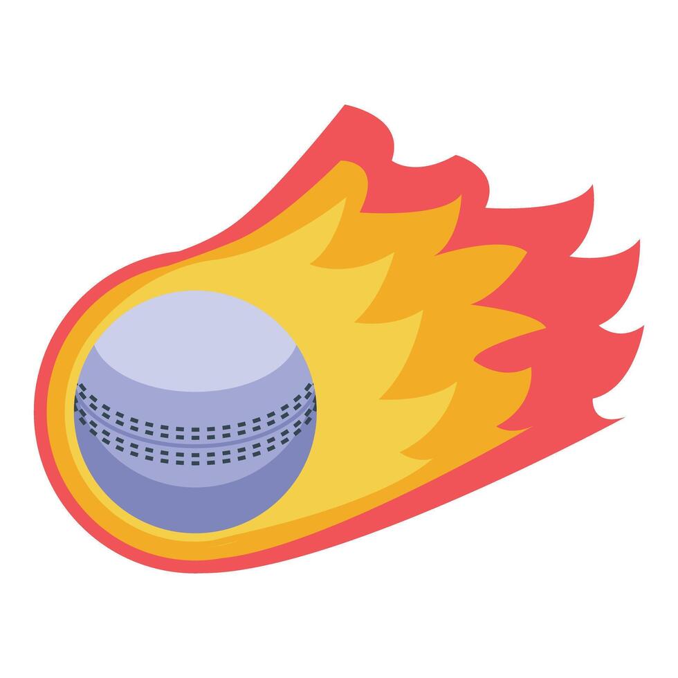 Burning cricket ball flying through air with flames, fast bowling speed vector