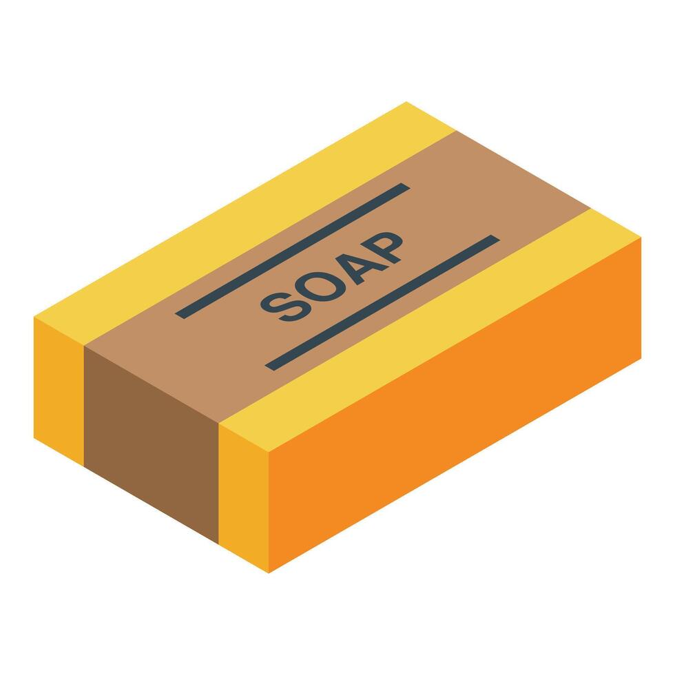 Orange soap bar with brown label displaying hygiene product vector