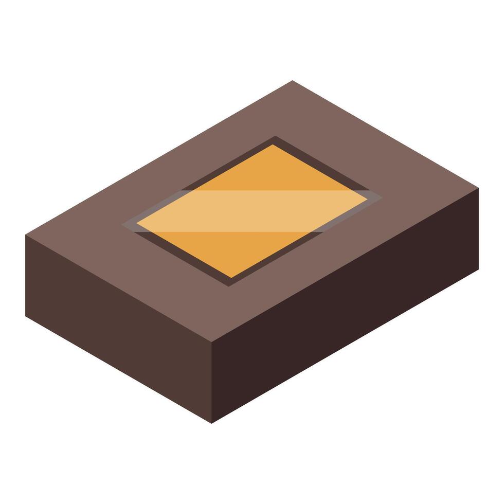 Closed box with transparent window displaying golden product inside vector
