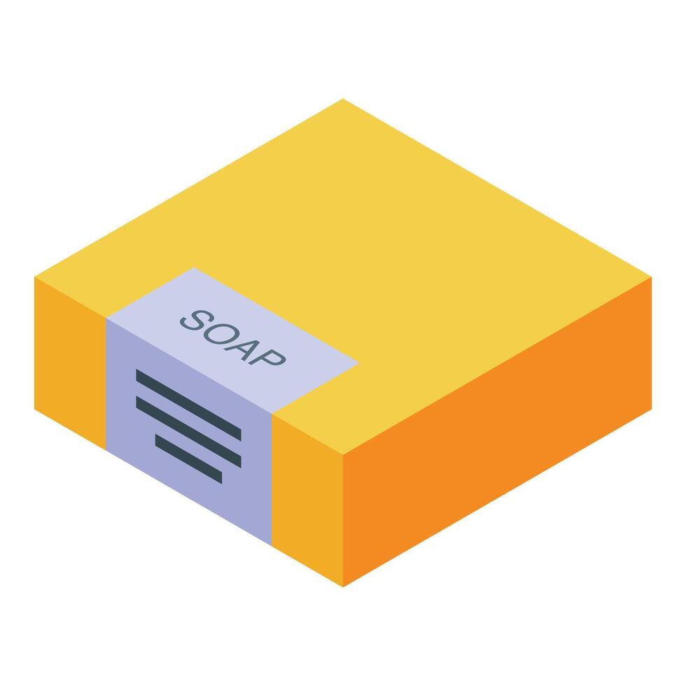 Yellow soap piece wrapped in paper label for hygiene and cleaning vector
