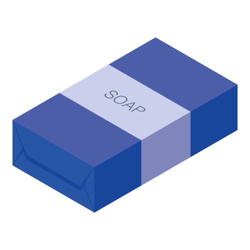 Blue soap bar in a cardboard box packaging isometric view vector