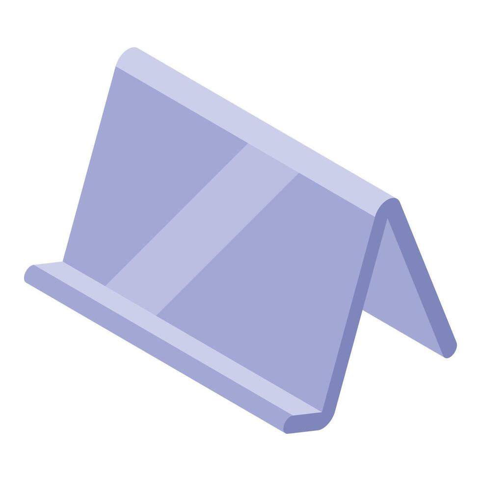Purple acrylic stand holding menu or sign in isometric view vector