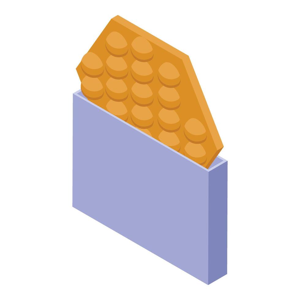Trendy hexagon shaped pop it toy coming out of a purple box vector