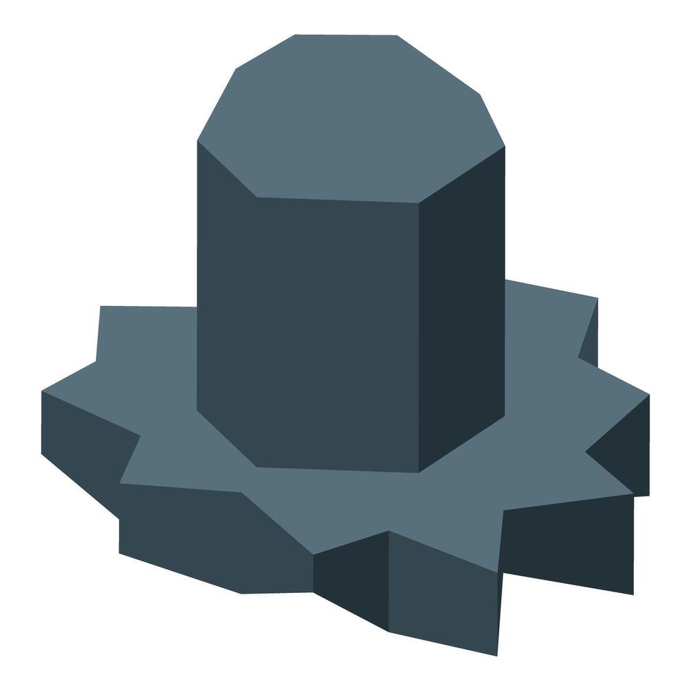 Octagonal prism standing on a star shaped base, isometric projection vector