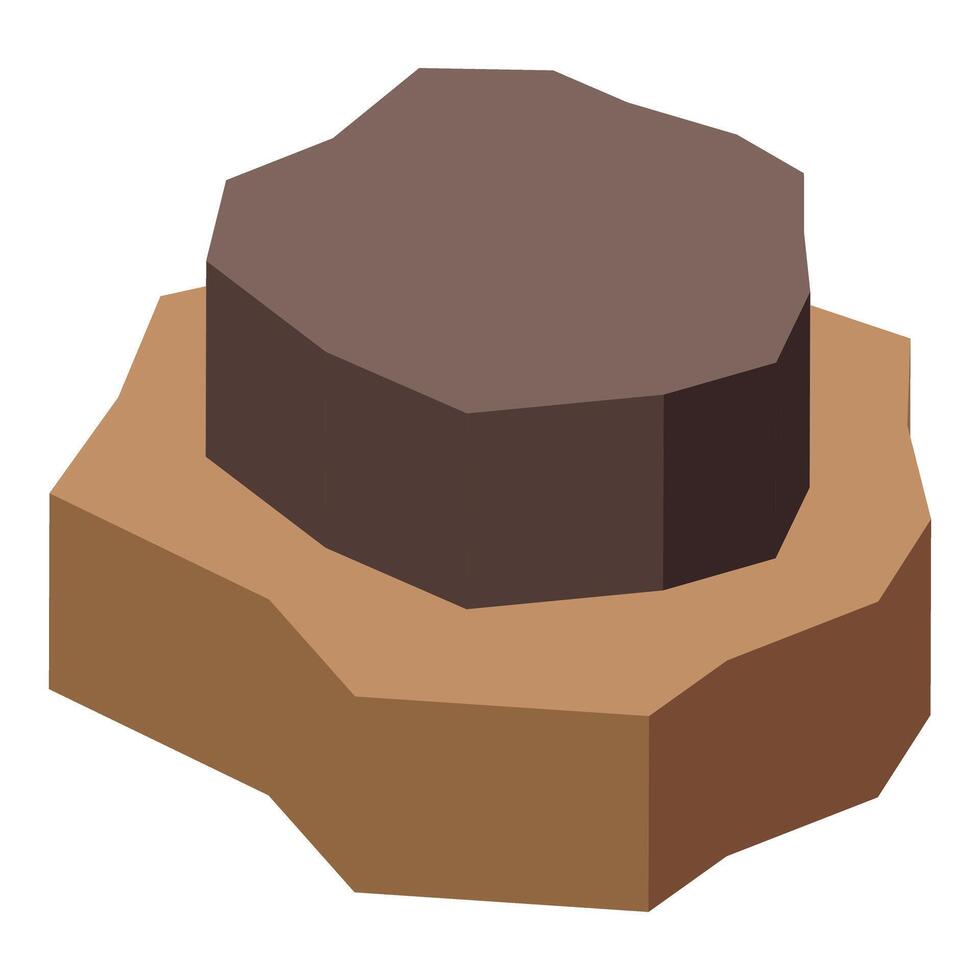 Brown rock formation sitting on a sand base in isometric view vector