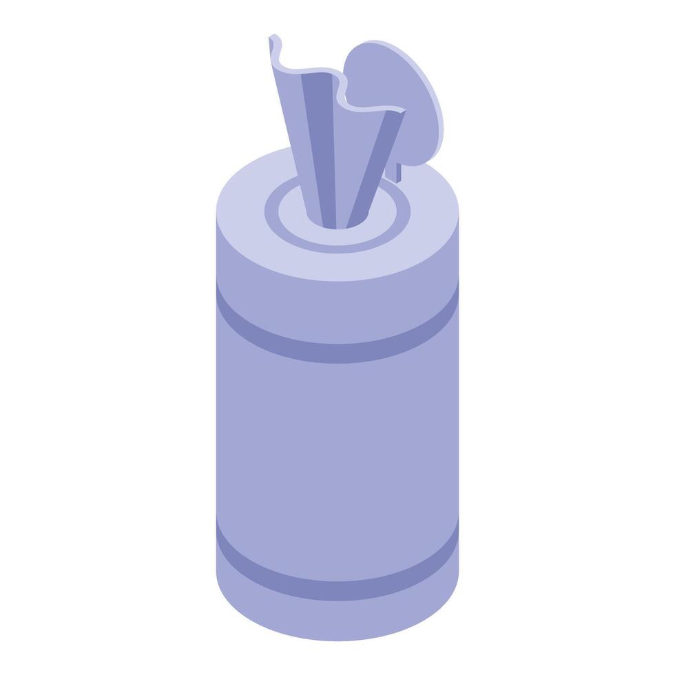Wet wipes emerging from purple container, isometric view vector
