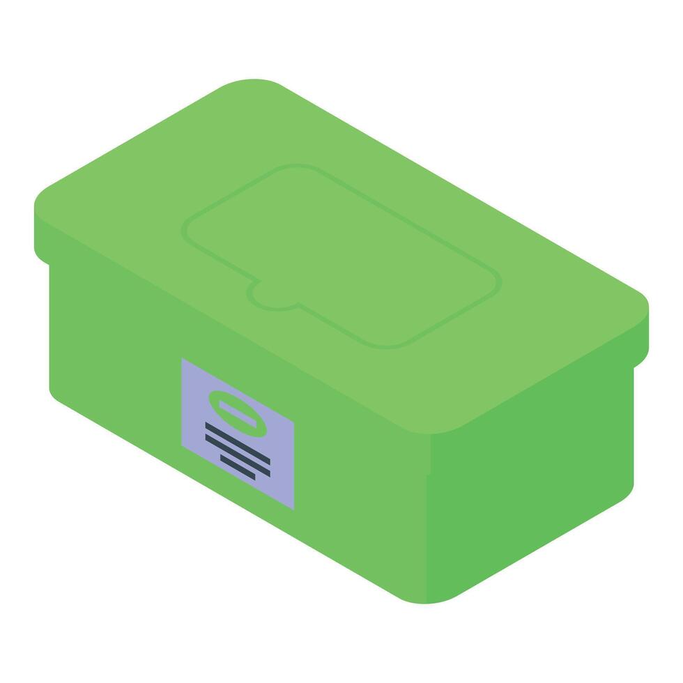 Green wet wipes box with label and opening for easy access vector