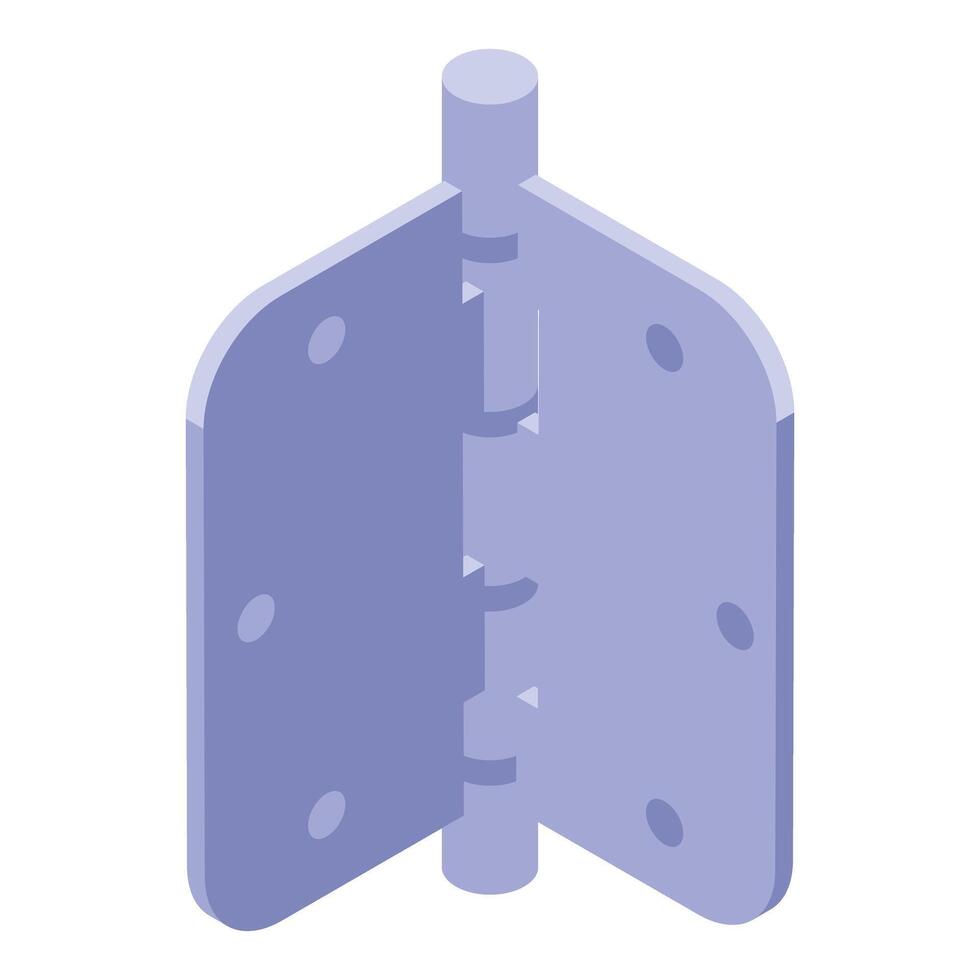 Door hinge connecting two parts isometrically displayed on white background vector