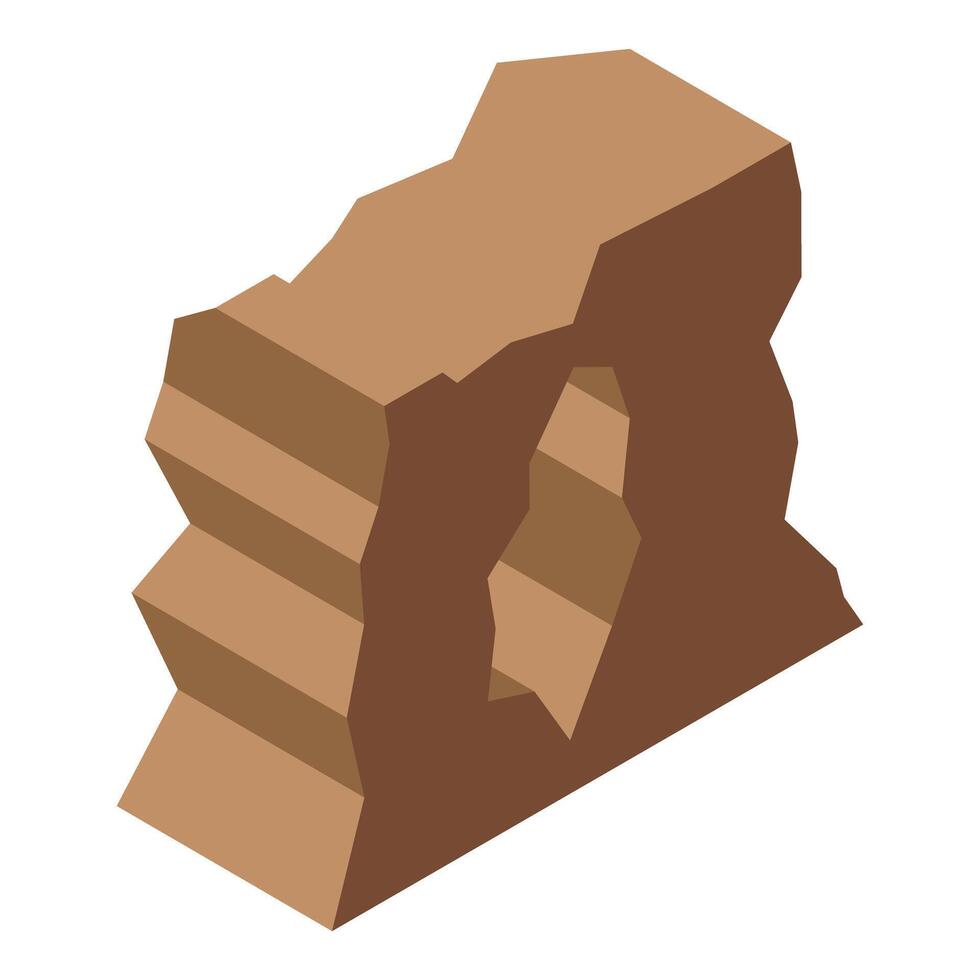 Isometric brown rock formation with hole creating natural arch vector