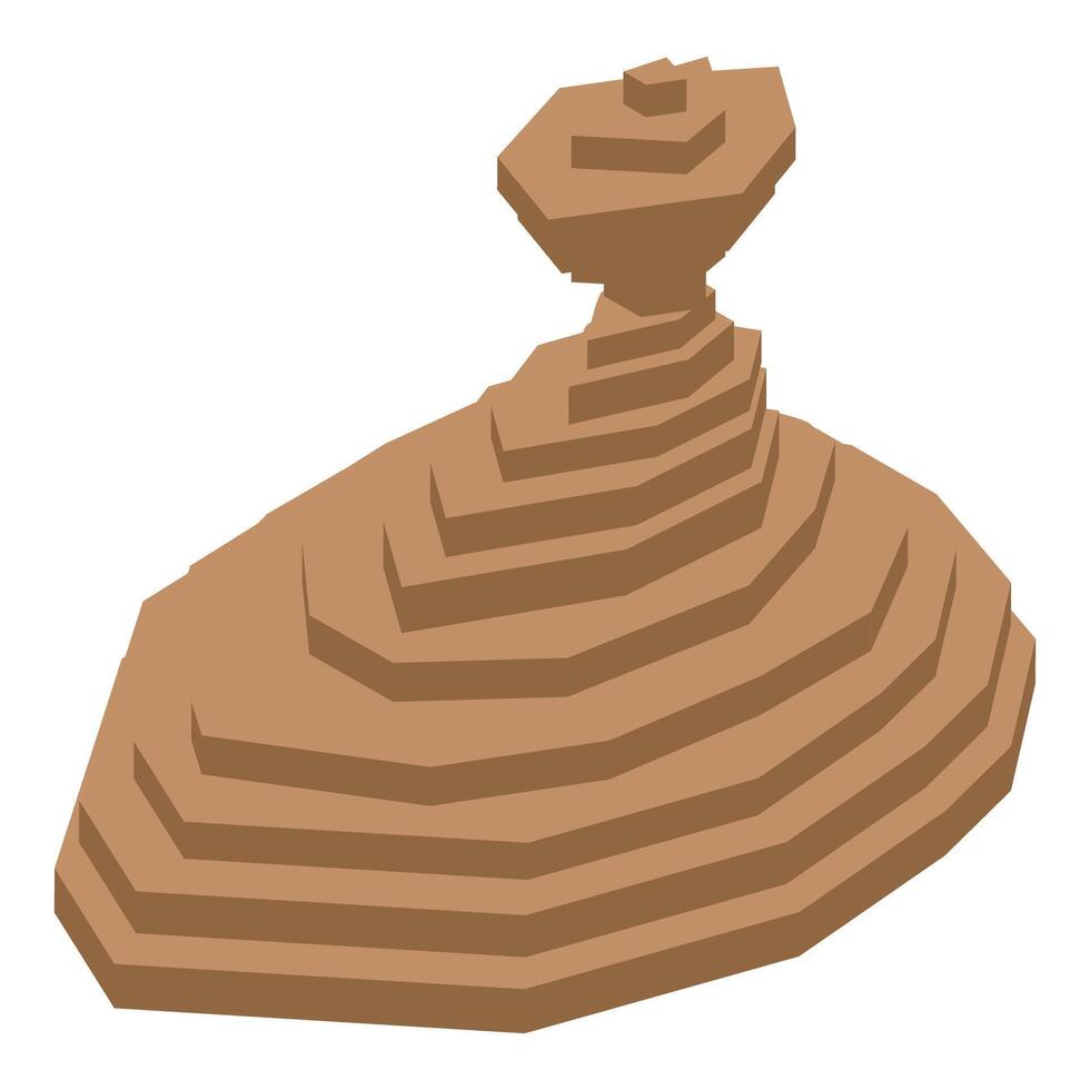 Brown layered stone formation resembling mexican hat on white background vector