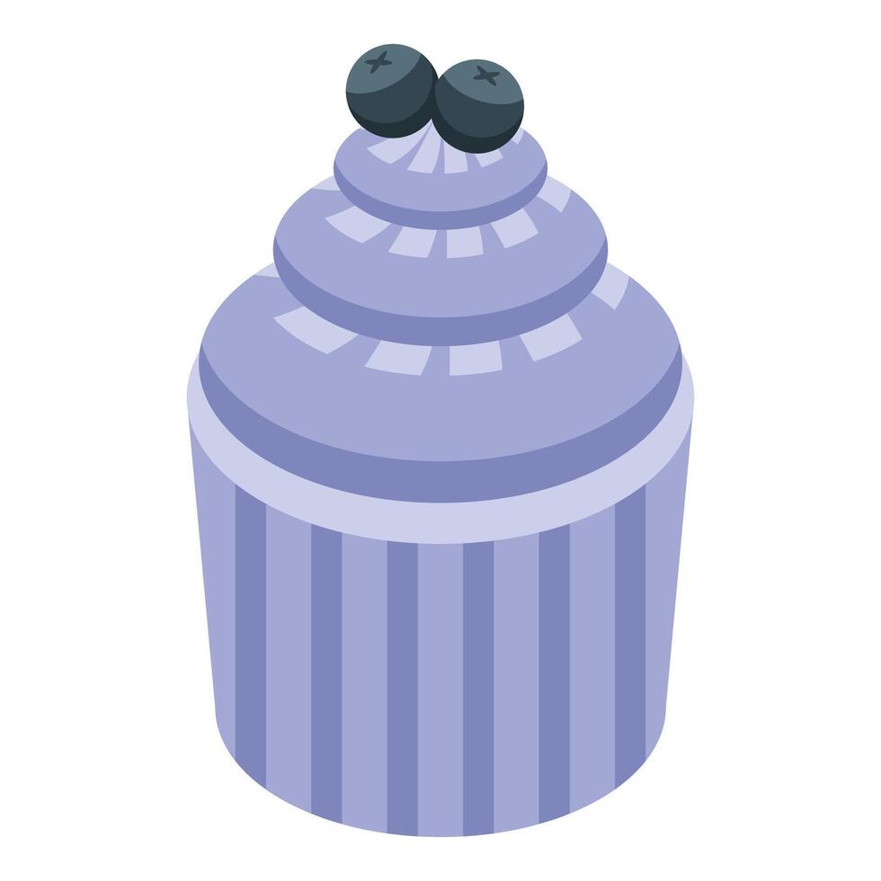 Blueberry cupcake decorated with swirls of cream and two fresh berries vector