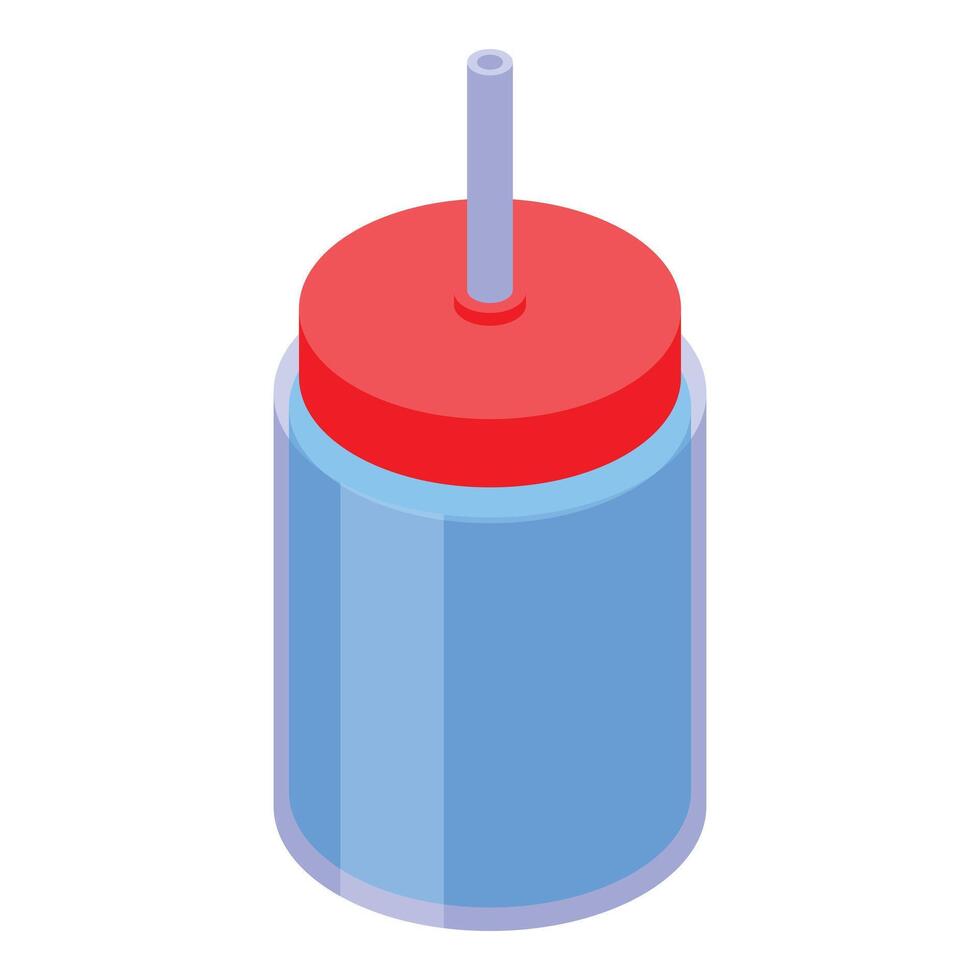 Blue reusable water bottle with red lid and straw promoting hydration vector