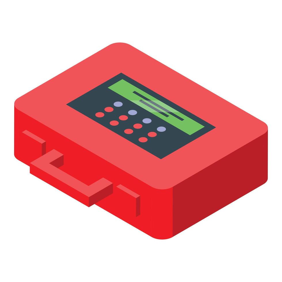 Portable fire alarm control panel with display and buttons showing status vector
