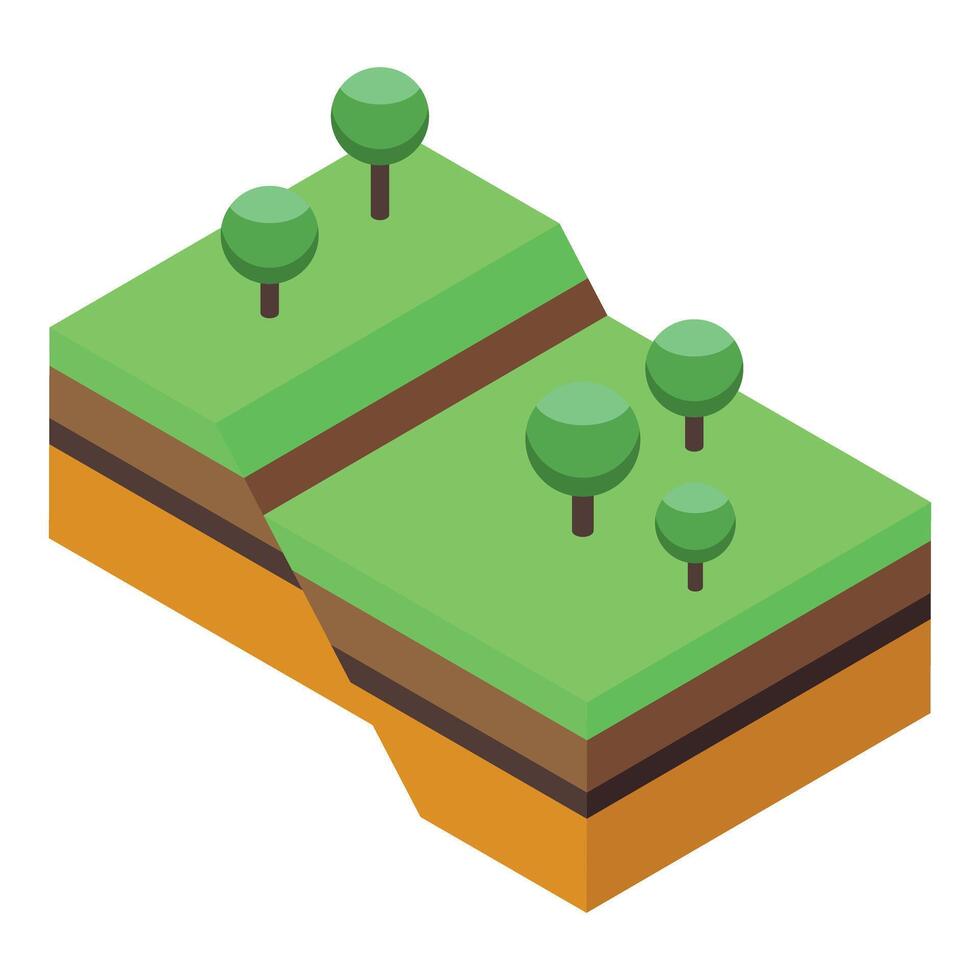 Ground splitting with trees showing soil layers after earthquake disaster vector