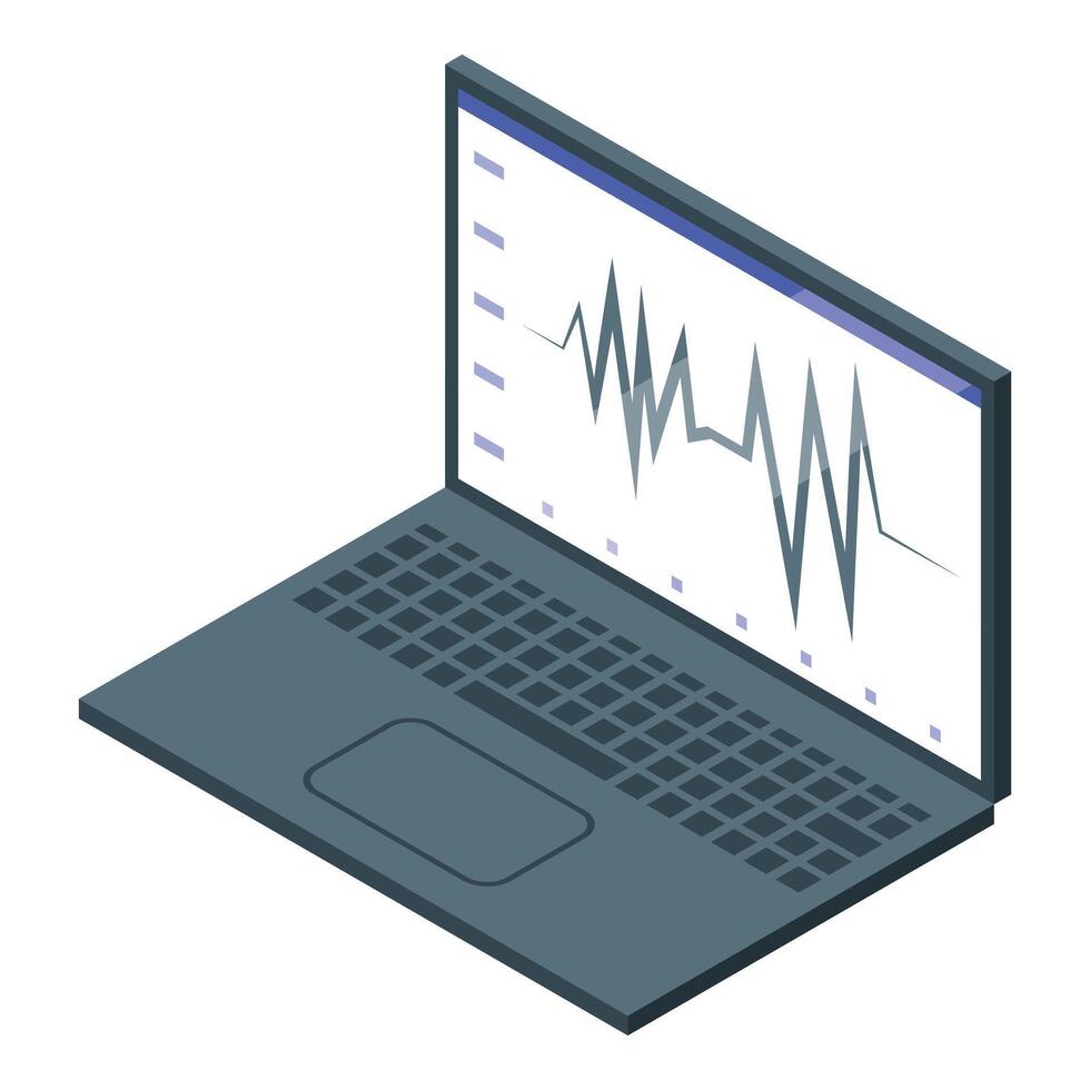 Laptop showing growing chart monitoring stock market investment vector