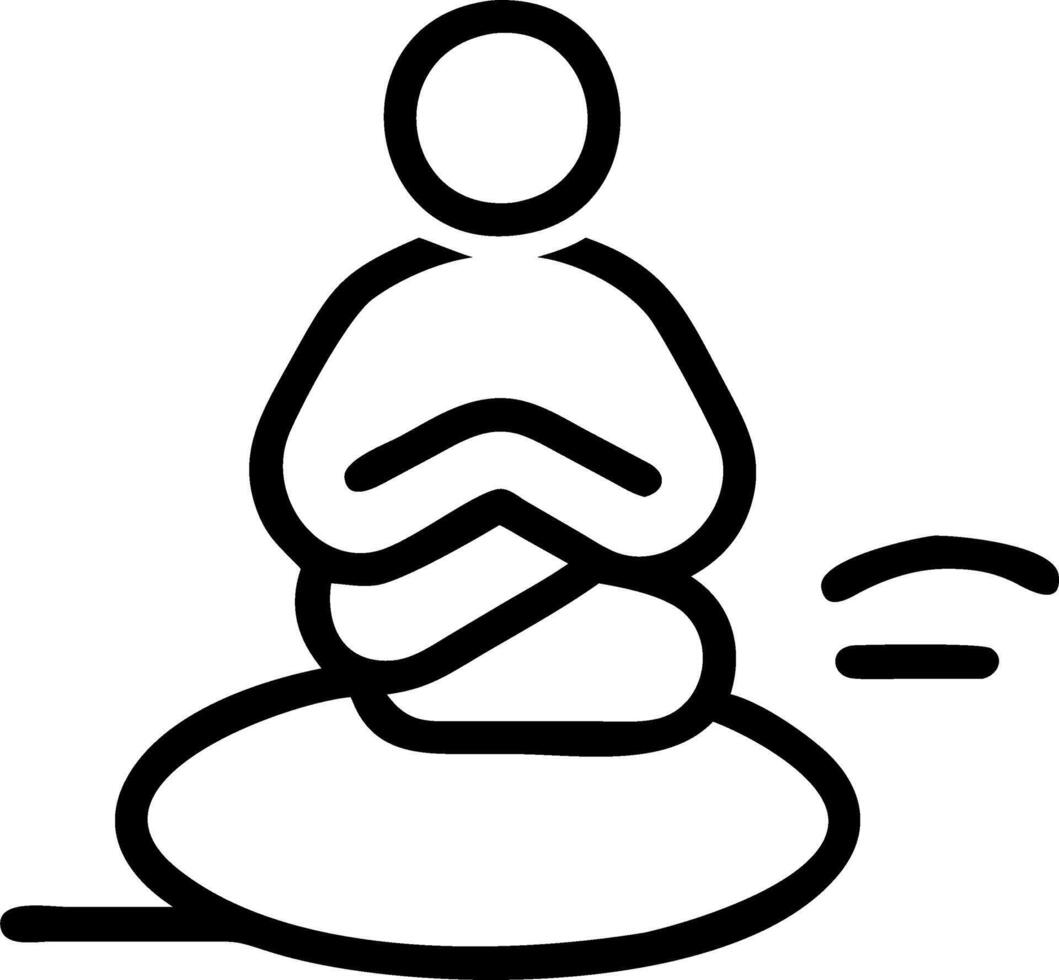 Adept rests pebble clearing spine aligned slow breaths form stable rhythm chest drifts equilibrium surface vector