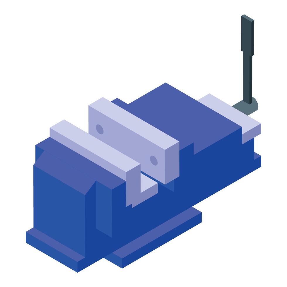 Blue bench vise holding metal securely for work vector