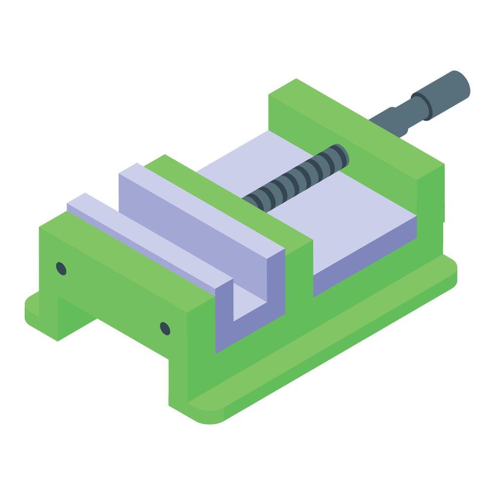 Green bench vise holding material securely for metalworking vector