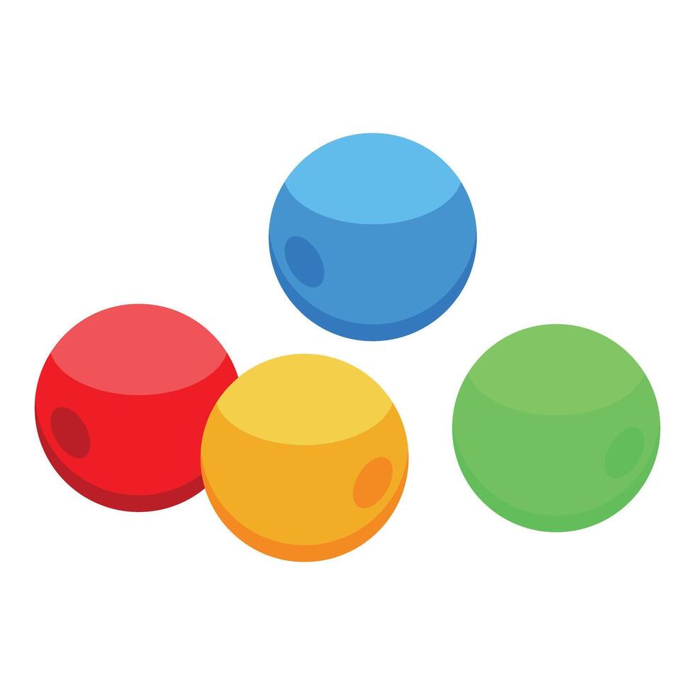 Colorful balls forming a triangle, isometric view of glossy spheres vector