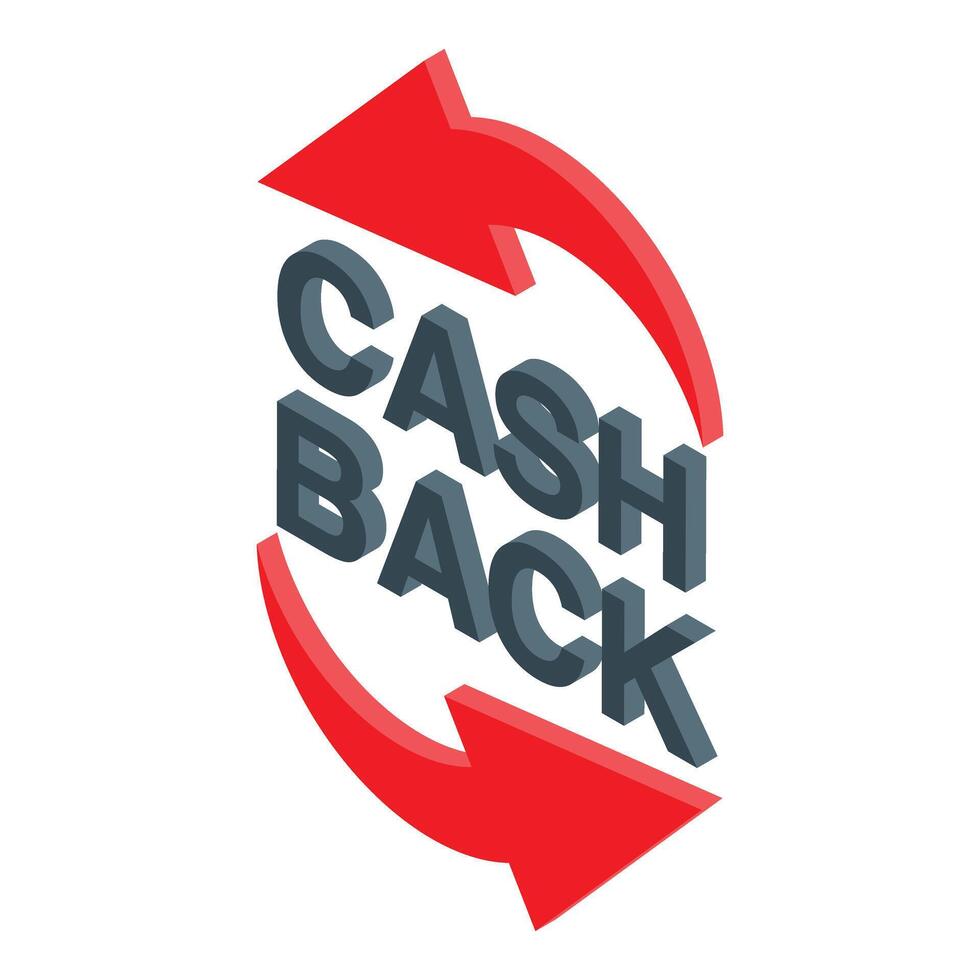 Cash back bonus with red circular arrows rotating isometric icon vector