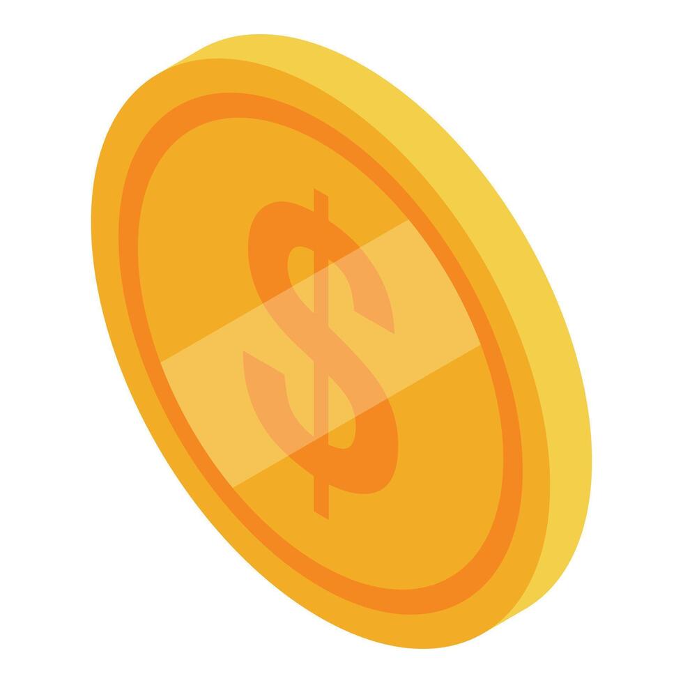 Golden coin with dollar sign rotating, isometric projection, saving money concept vector