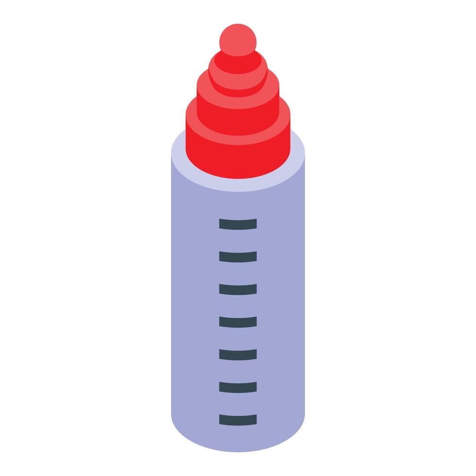 Baby bottle with red nipple providing nourishment isometric icon vector