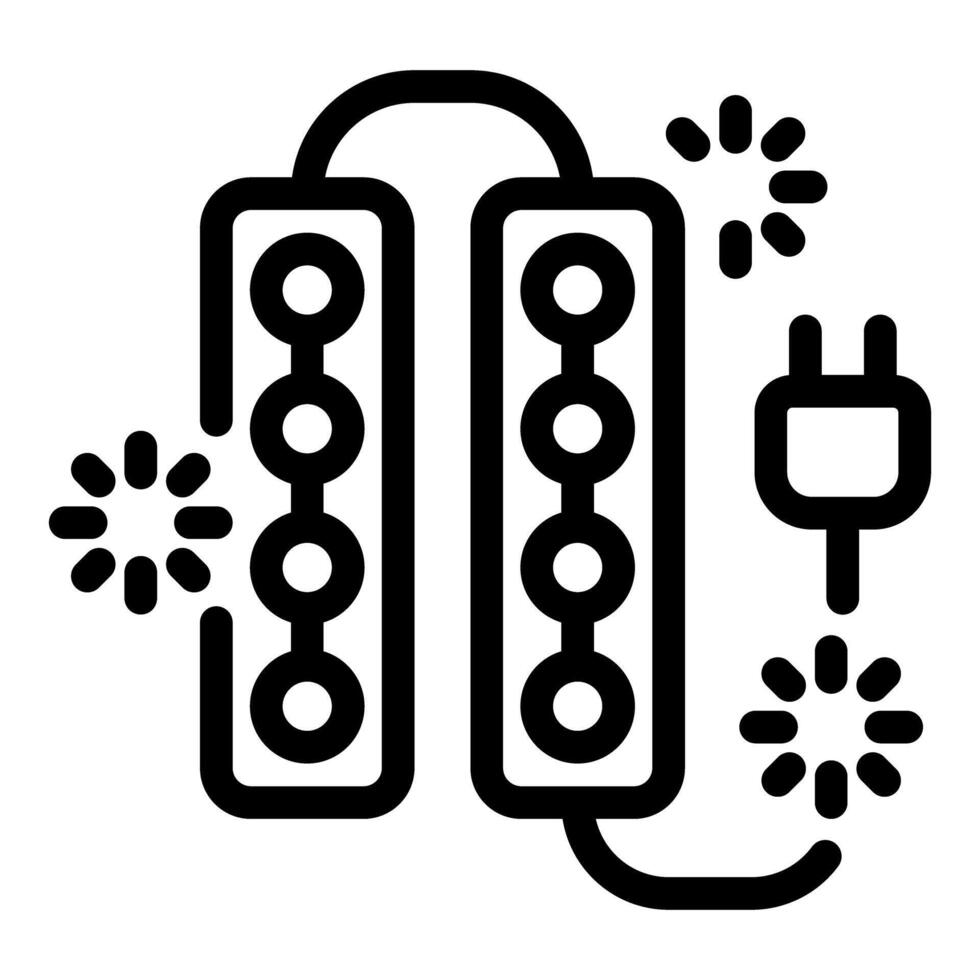Electric extension cord with multiple sockets and glowing indicators showing power supply vector