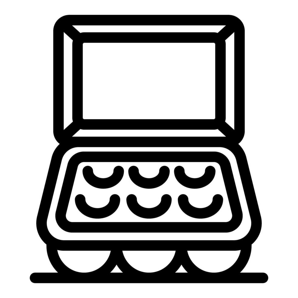 Open egg carton showing six brown eggs inside vector